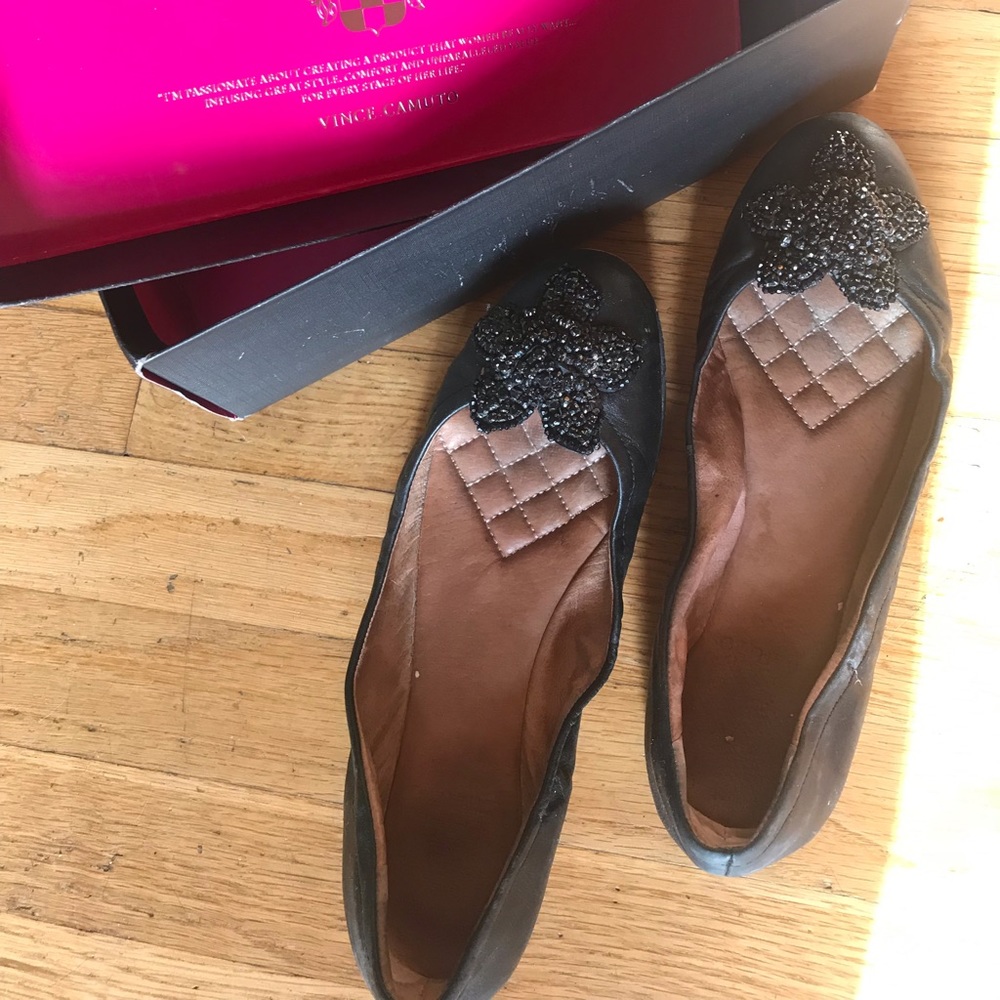 Black leather flats